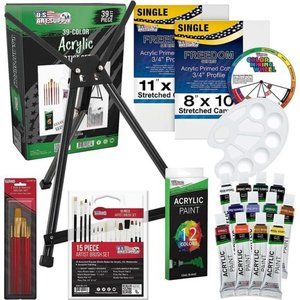 39-Piece Complete Artist Painting Set with Easel - 12 Vivid Acrylic Paint Colors